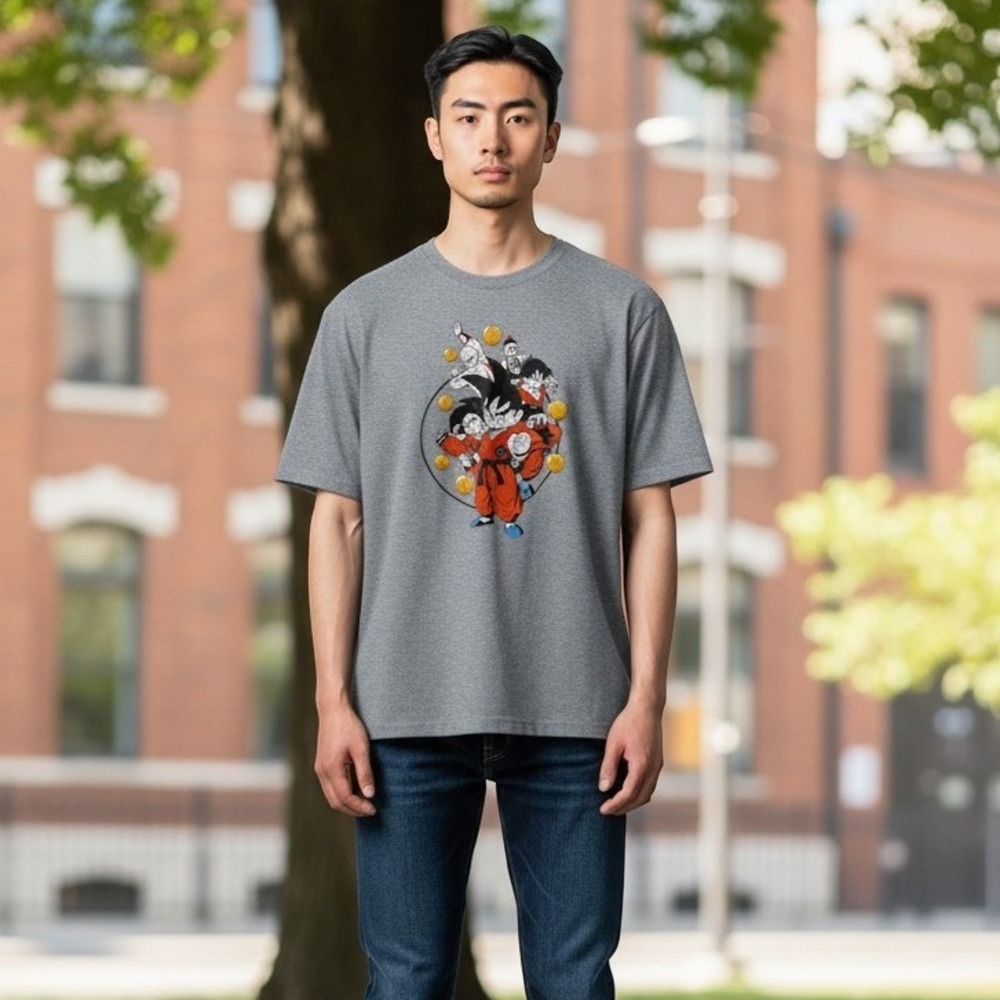 Dragon Ball Graphic T-Shirt Mens 3XL Grey Goku Anime Short Sleeve Tee